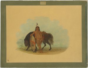 Wojownik Czejenów odpoczywający ze swoim koniem autorstwa George Catlin