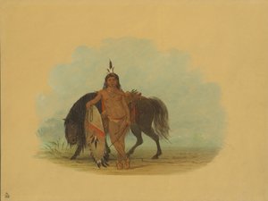 Czejeński wojownik odpoczywający na koniu, 18611869. autorstwa George Catlin
