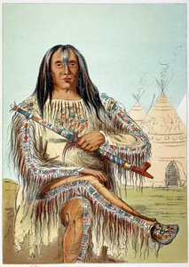 Indianie amerykańscy: Portret przywódcy plemienia Blackfoot (czarne stopy) w wieku około 50 lat. Ilustracja George Catlin (1794-1872)