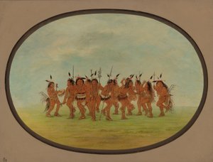 Zabawny taniec - Siuks, 18611869. autorstwa George Catlin