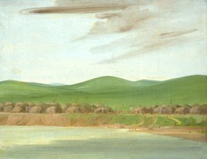 Wioska Arikara z chatami pokrytymi ziemią, 1600 mil nad St. Louis autorstwa George Catlin