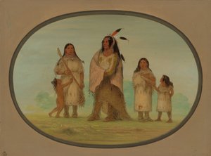 Assinneboine Wojownik i jego rodzina, 18611869. autorstwa George Catlin