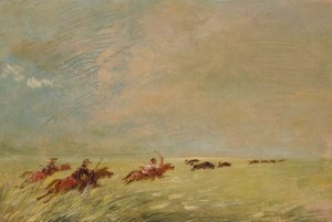 Bogard, Batiste i ja ścigamy bizony w wysokiej trawie na dnie Missouri autorstwa George Catlin
