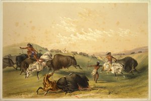 Polowanie na bizony: Liczna grupa autorstwa George Catlin
