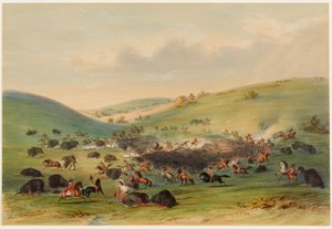 Polowanie na bizony, okrążenie autorstwa George Catlin