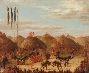 Taniec byków, ceremonia Mandan O-kee-pa autorstwa George Catlin