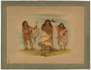 Wódz Komanczów, jego żona i wojownik, 1861 (olej na kartonie zamontowany na tekturze) autorstwa George Catlin