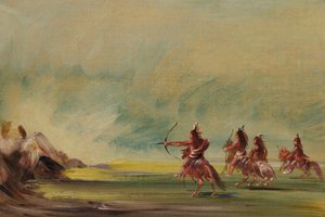 Komancze oddający strzały do Medicine Rock autorstwa George Catlin