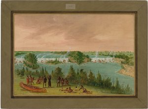 Ojciec Hennepin i Towarzysze przy wodospadach św. Antoniego. 1 maja 1680 r autorstwa George Catlin