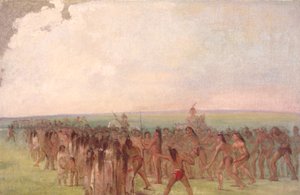Wyścig pieszy za wioską Mandan autorstwa George Catlin