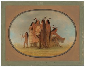 Czterech wojowników Mandan, dziewczyna i chłopiec autorstwa George Catlin