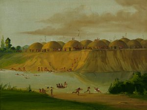 Wioska Hidatsa, pokryte ziemią loże nad rzeką Knife, 1810 mil powyżej St. Louis autorstwa George Catlin