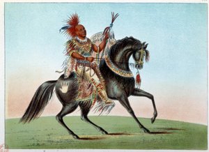 Indianie Ameryki: Portret konny wodza indiańskiego plemienia Saksonii i lisów. Ilustracja George