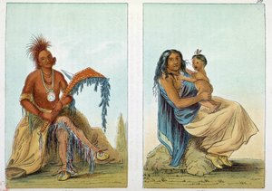 Indianie Ameryki: Portret przywódcy Osagów wzywa Clermonta z żoną i synem. Ilustracja George
