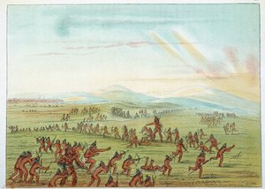 Indianie Ameryki: nauczanie polowania dla dzieci Mandan w wieku od 7 do 15 lat. Ilustracja George