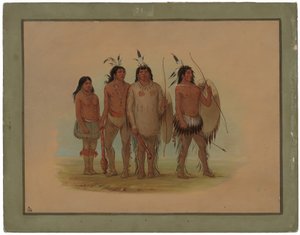 Wódz Kiowa, jego żona i dwóch wojowników autorstwa George Catlin