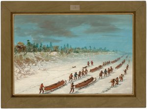 La Salle przekracza Jezioro Michigan po lodzie. 8 grudnia 1681 r. autorstwa George Catlin