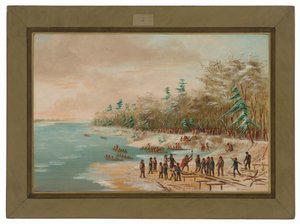 La Salle wbija pierwszą śrubę w konstrukcję „Griffina”.  26 stycznia 1679 r. autorstwa George Catlin