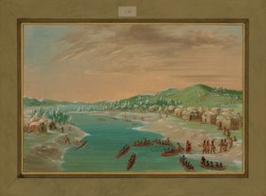 La Salle i impreza przybywają do wioski Illinois, 1 stycznia 1680, 1847-48 autorstwa George Catlin