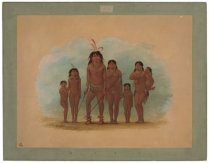 Wódz Lengua, jego dwie żony i czworo dzieci autorstwa George Catlin