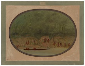Indianie z plemienia Lengua pokonujący bystrza rzeki Urugwaj autorstwa George Catlin
