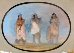 Niedźwiedź, Stromy wiatr, Pies, Trzech zasłużonych wojowników plemienia Siuksów, ca. 1865-1871. autorstwa George Catlin