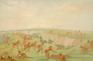 Mandan atakujący grupę Arikara autorstwa George Catlin