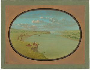 Wioska Mandan - odległy widok autorstwa George Catlin