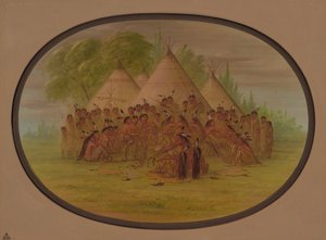 Taniec na rurze - Assinneboine, 18611869. autorstwa George Catlin