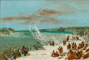 Portage wokół wodospadu Niagara w Table Rock, 18471848. autorstwa George Catlin