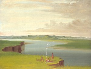 Prairie Bluffs o wschodzie słońca, w pobliżu ujścia rzeki Yellowstone autorstwa George Catlin