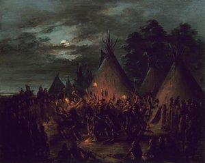 Taniec skóry głowy, Siuksowie autorstwa George Catlin