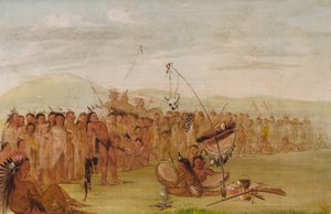 Samookaleczenie podczas ceremonii religijnej Siuksów autorstwa George Catlin