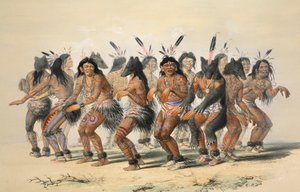 Szczegóły Tańca Niedźwiedzia, wyd. 1845 kolorowa litografia. autorstwa George Catlin