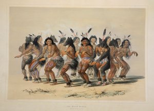 Taniec Niedźwiedzia, wyd. 1845 kolorowa litografia. autorstwa George Catlin
