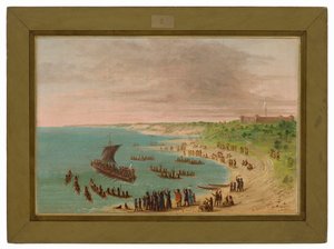 Wyprawa opuszcza Fort Frontenac nad Jeziorem Ontario. 18 listopada 1678 autorstwa George Catlin