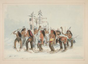 Taniec w rakietach śnieżnych, pl. 14 z portfolio Indian Ameryki Północnej autorstwa George Catlin