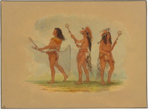 Trzech znanych piłkarzy - Choctaw, Sioux i Ojibbeway autorstwa George Catlin