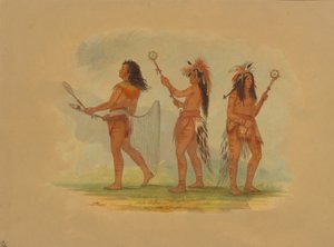 Trzej sławni piłkarze - Choctaw, Sioux i Ojibbeway, 1861. autorstwa George Catlin