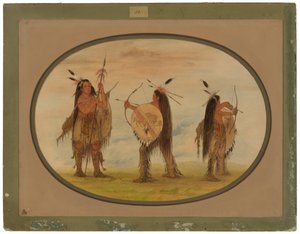 Trzech Mandan Warriors uzbrojonych do wojny autorstwa George Catlin