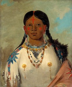 Tís-se-wóo-na-tís, ta, która kąpie kolana, żona wodza, 1832. autorstwa George Catlin