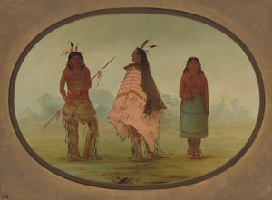 Dwóch wojowników Apaczów i kobieta, 18551869. autorstwa George Catlin