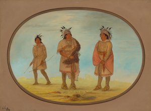 Dwóch wojowników Weeah i kobieta, 18611869. autorstwa George Catlin