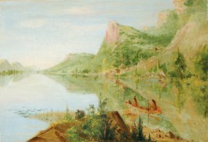 Widok na rzekę Wisconsin, Winnebago strzelający do kaczek autorstwa George Catlin
