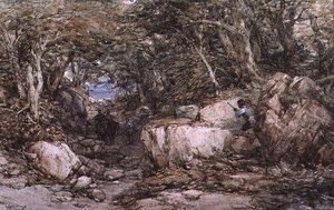Forest Glen z podróżnikami zbliżającymi się do zasadzki autorstwa George Cattermole