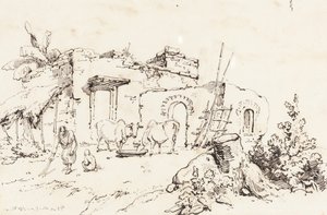 Scena wiejska w Indiach [verso] autorstwa George Chinnery