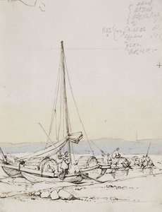 Łodzie Tanka na brzegu, autorstwa George Chinnery