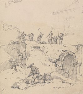 Pracownicy wyburzający budynek autorstwa George Chinnery
