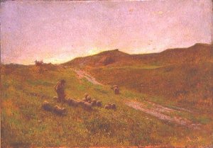Wieczór na wrzosowisku (olej na płótnie) autorstwa George Clausen