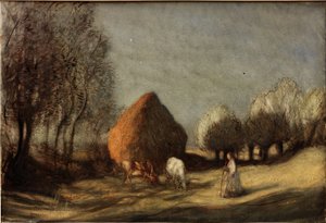 Hayfield, Widdington, około 1893 (akwarela, gwasz i tusz) autorstwa George Clausen
